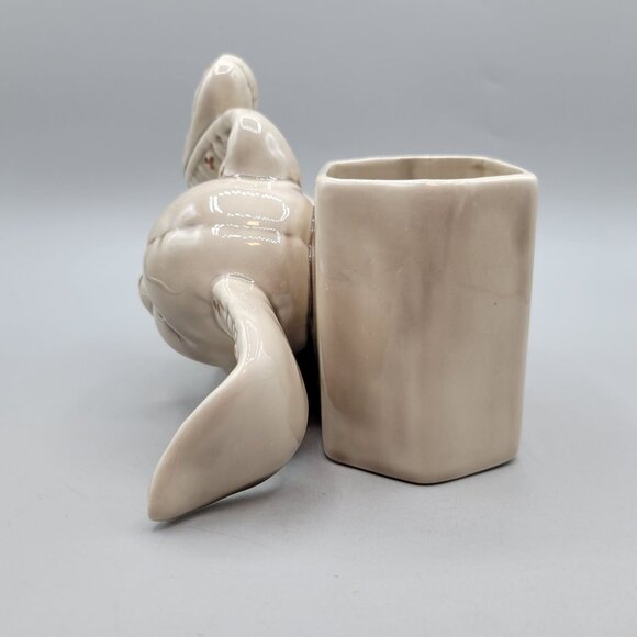 Vintage Ceramic Bunny Planter Figurine With Hexagonal Planter Pot - Picture 2 of 6